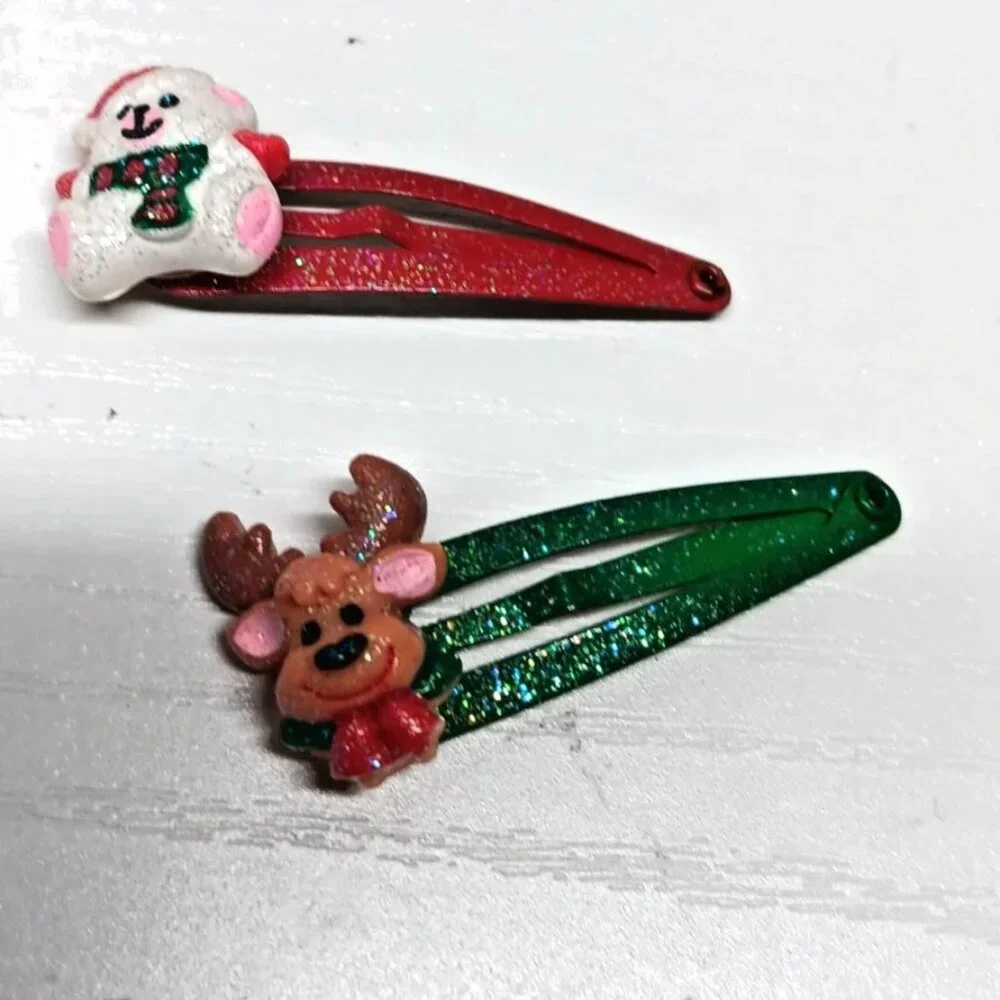 VTG 90s Y2K Christmas Curly Ribbon Hair Ties + Holiday Hair Clips Lot Sparkle‎